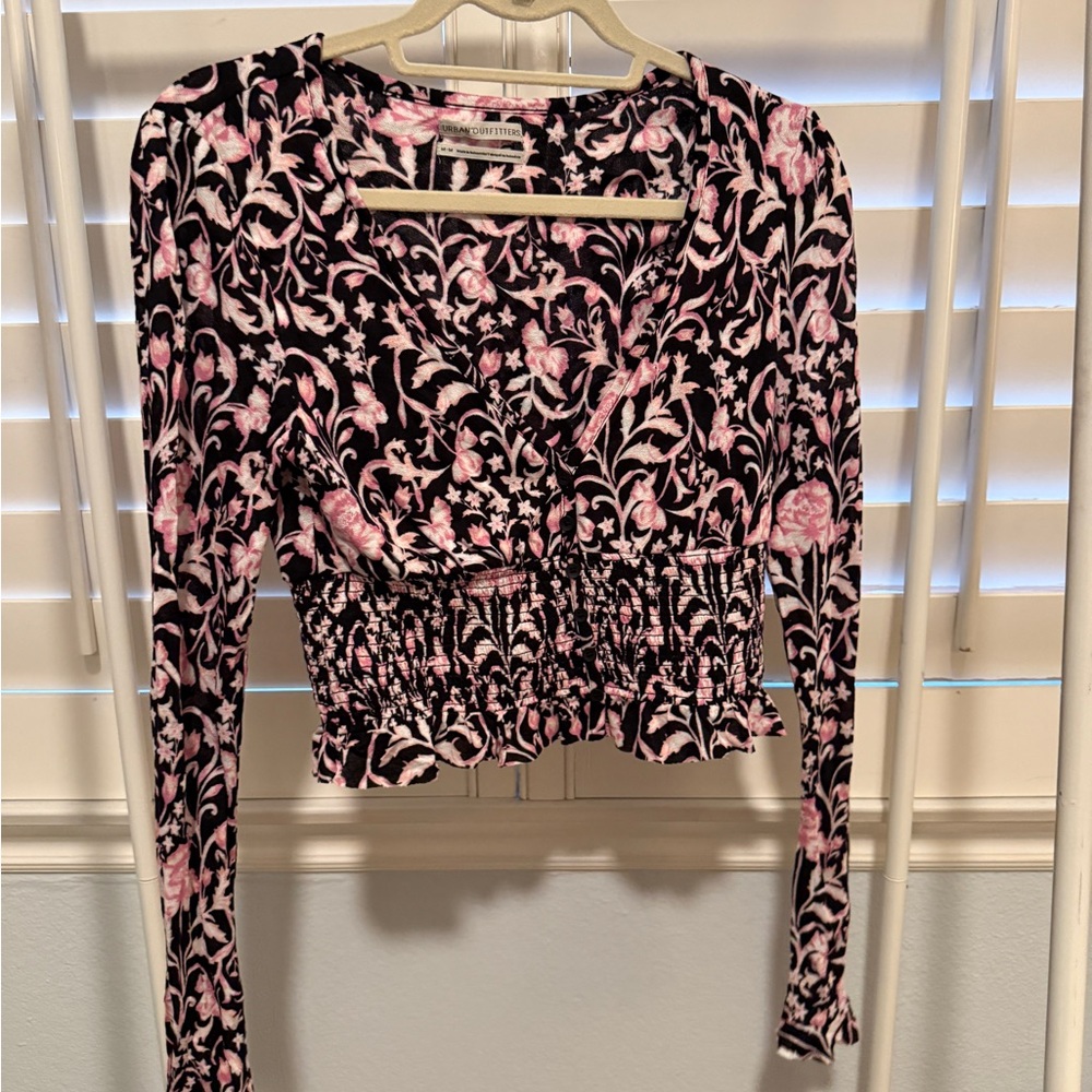 Urban Outfitters Black and Pink Floral Top